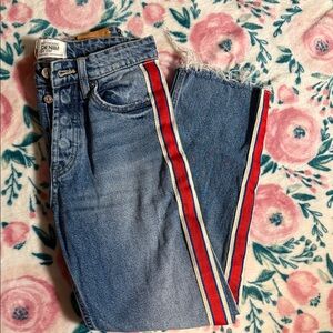Zara Blue Jeans with Red and cream Stripes